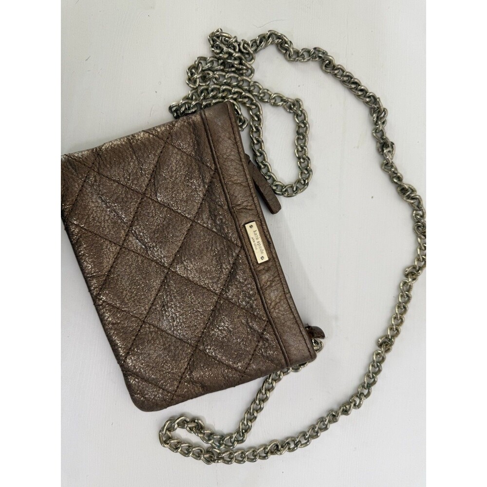 Kate Spade New York Metallic Bronze Leather Chain Crossbody Clutch Purse